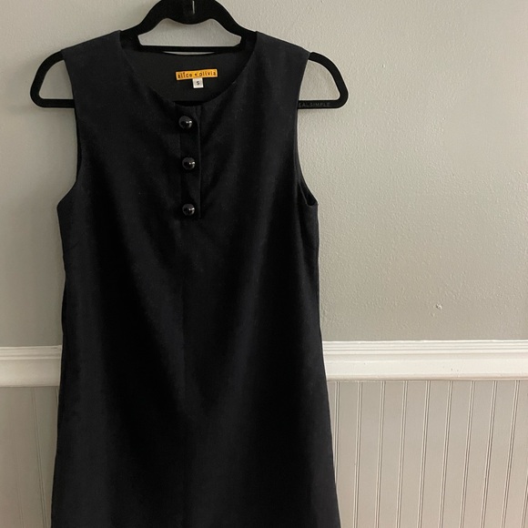 Alice + Olivia Wool Blend Navy Blue Shift Dress with Large Buttons Sleeveless - Picture 4 of 9